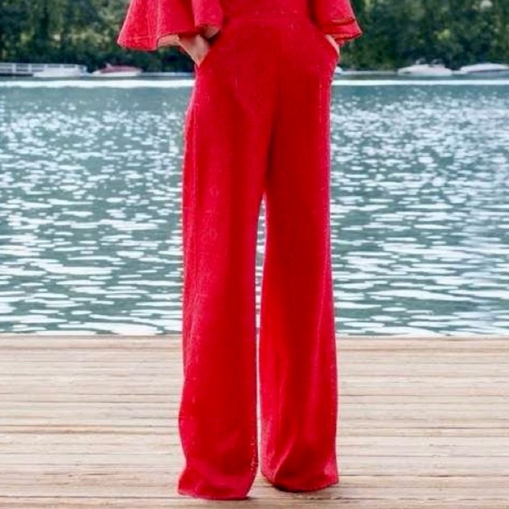 NWT Mestiza Satin Red Wide Leg, Pleated, High Waisted Pants, size 0